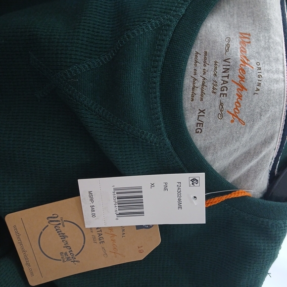 Weatherproof Vintage Men’s Thermal Crewneck Sweatshirt Pine Green Size XL NWT - Picture 5 of 5